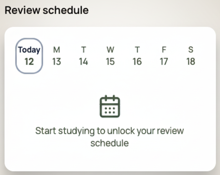 Review schedule showing upcoming topic reviews